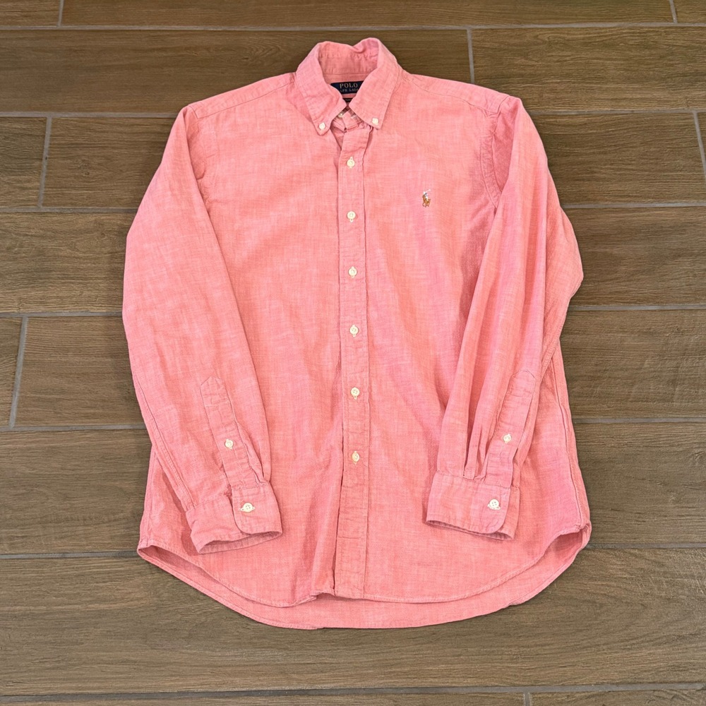 Polo Ralph Lauren Mens Classic Fit Cotton Button Down Shirt Salmon Pink Medium